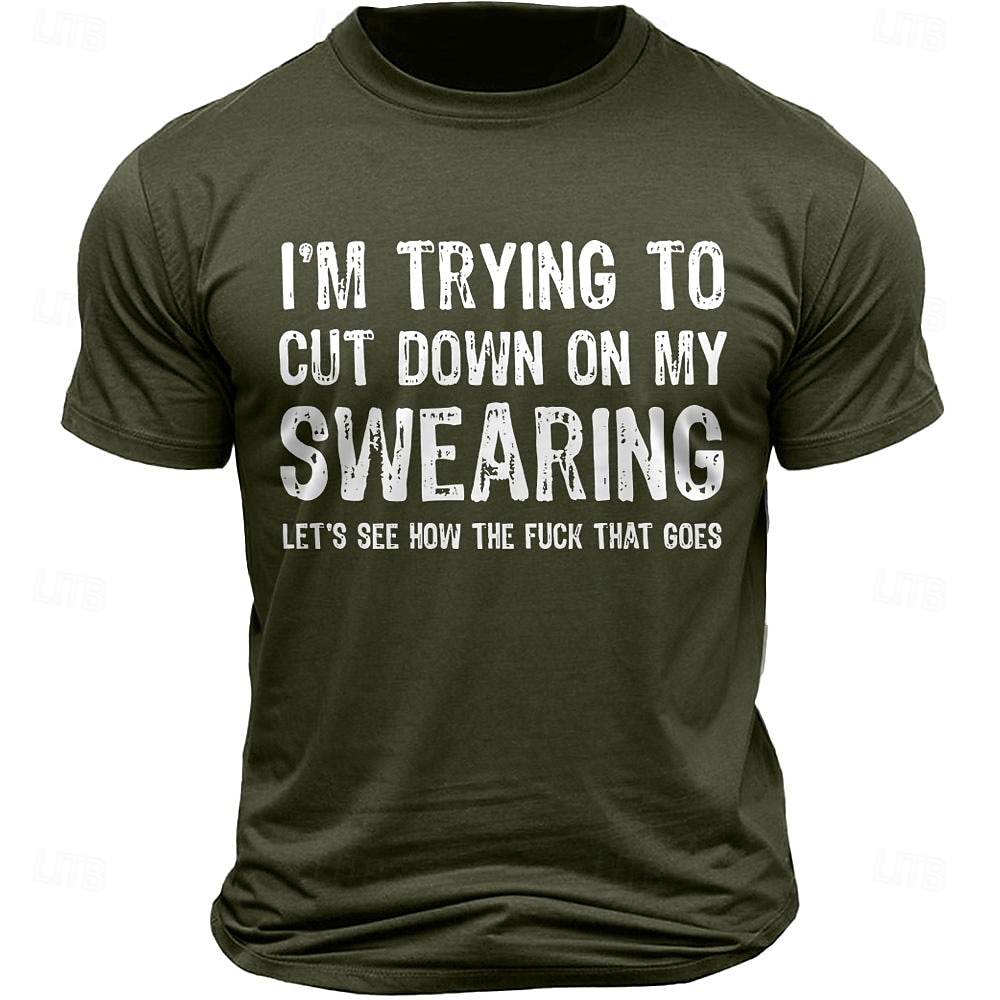 Men's Letter Printed T Shirt 100% Cotton Short Sleeve Graphic Shirt Black Deep Blue Army Green Comfortable Tee Vacation Street Fashion Designer Clothing 2025 - $17.49 –P1