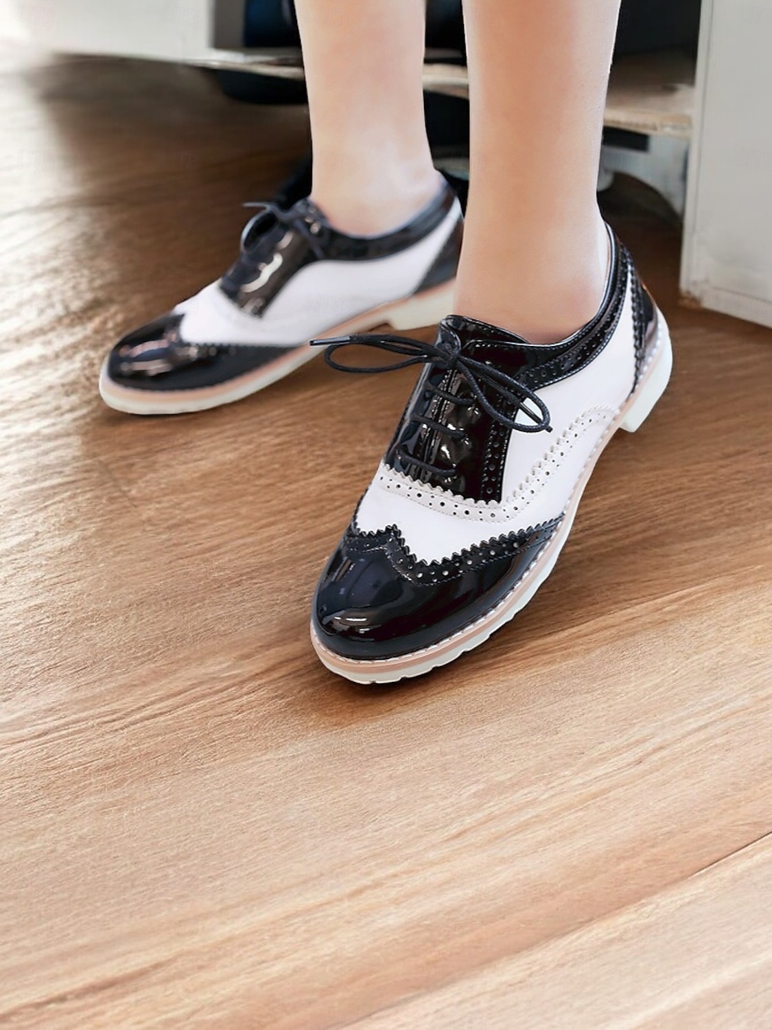 Women's Beige and White Oxford Brogue Shoes - Vintage Lace-Up Low Heel Casual Shoes for Everyday Wear 2025 - $42.99 –P3