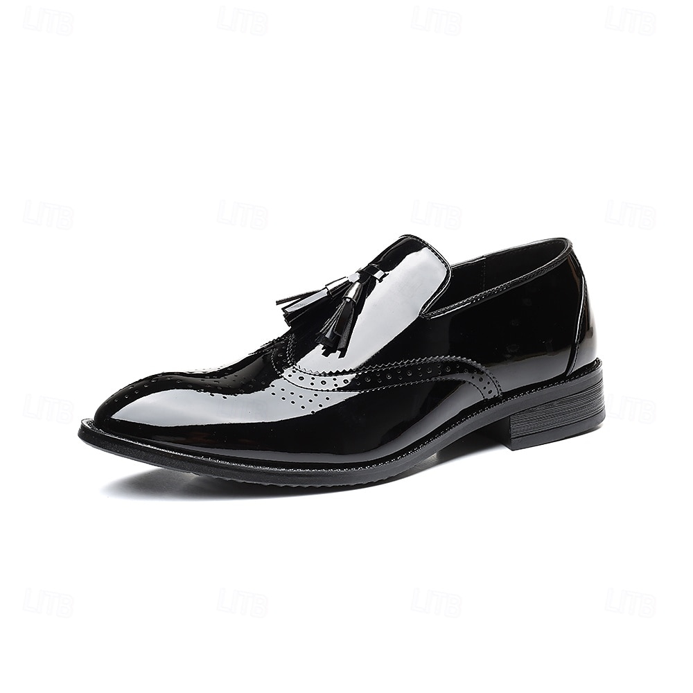 pánské černé lakované střapcové mokasíny – elegantní společenské boty s brogue detaily 2025 - $34.99 –P3