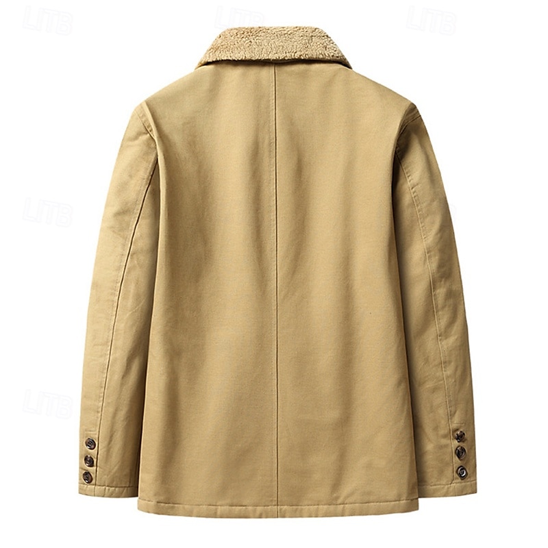 Homens Jaqueta de Inverno Casaco de lã Jaqueta sherpa Diário Férias Térmico / Quente Bolsos Tosão Outono & inverno Tecido Moda Roupa de rua Lapela Padrão Preto cáqui Verde Tropa Casaco de 2025 por $63.99 –P2