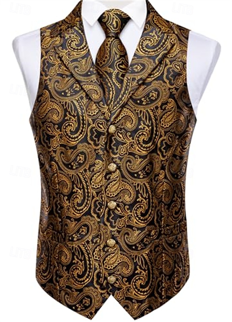 Retro / vintage Urlați 20 de ani Anii 1920 Ținute Vestă Set accesorii Domn Gangsteri Imprimeu Paisley Jacquard Bărbați Costum de carnaval 7 PCS Crăciun Halloween Carnaval Mascaradă Petrecere cu 2025 - $40.99 –P3