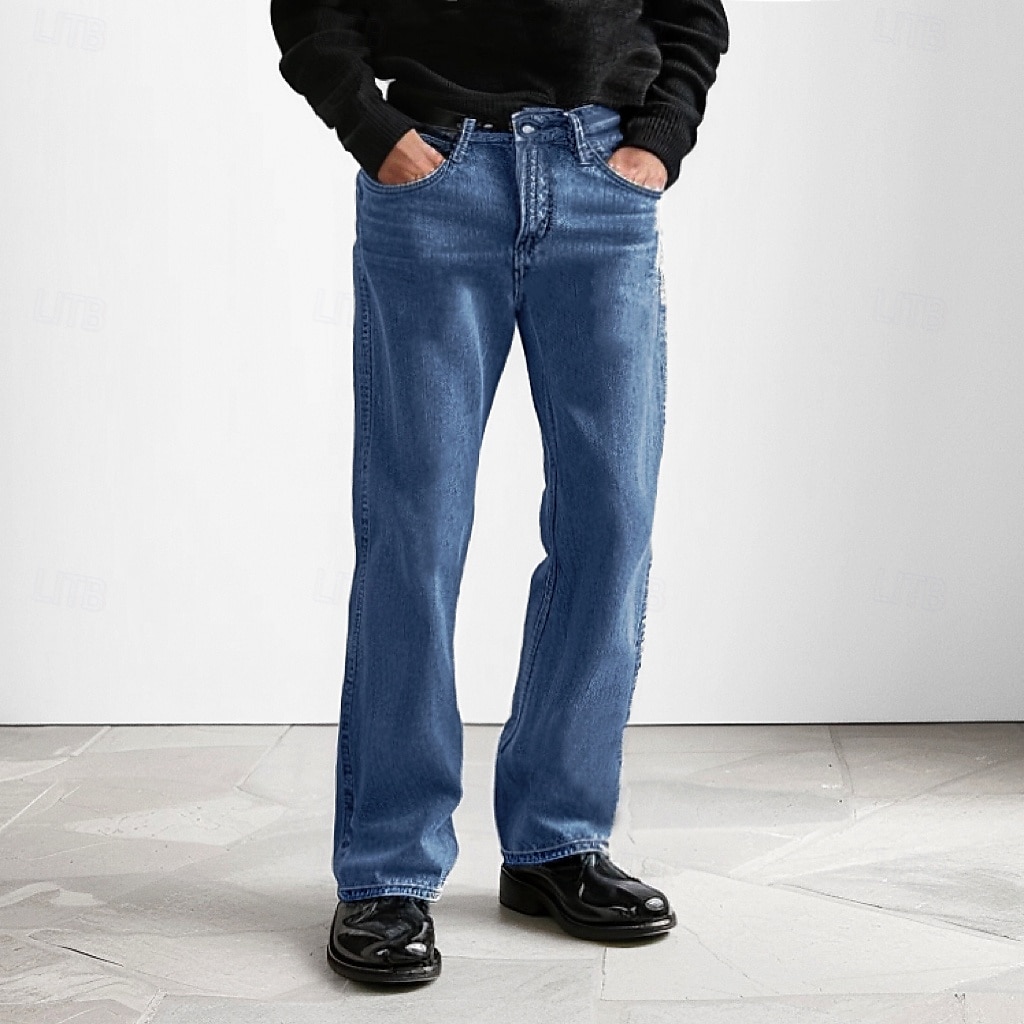 Men's 100% Cotton Jeans Solid Color Full Length Outdoor Casual Daily Vintage Fashion Blue Light Blue Micro-elastic 2025 - $36.99 –P3