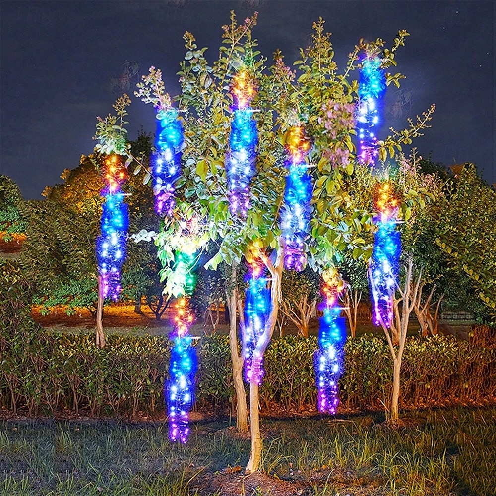 3-in-1 סולארי led מטאורים גשם אורות גשם, עמיד למים חזיזים נטיפי קרח נורות פיות לגינה  & חַג הַמוֹלָד 2025 - $88.99 –P4