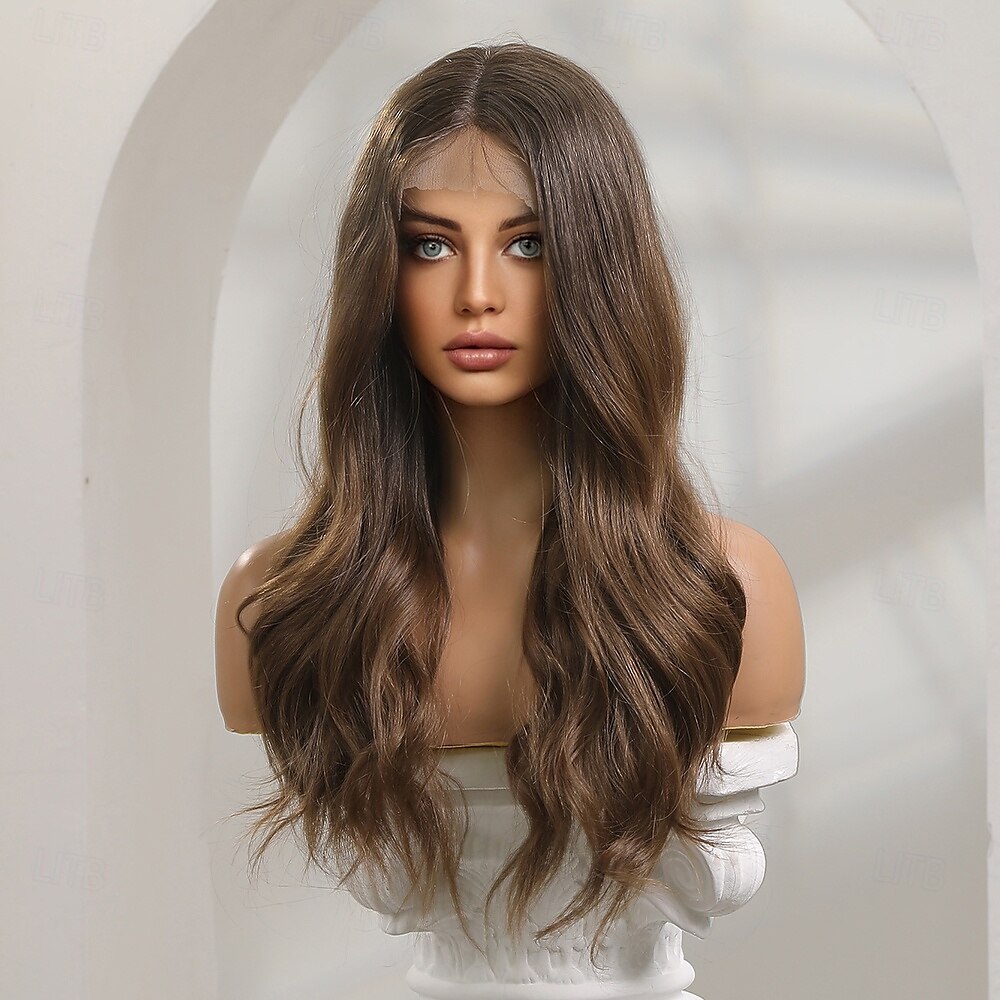 Pruik van synthetisch kant Gekruld Stijl 26 inch(es) Donkerbruin Middelste stuk 13x5x1 Lace Front Pruik Dames Pruik Lichtbruin 2025 - $109.99 –P12