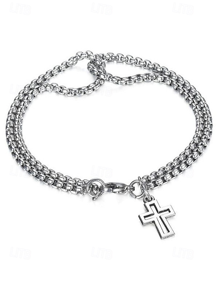 Herrenarmband mit Kreuzanhänger – doppellagiges Kettendesign für religiöse oder lässige Anlässe 2025 - $7.99 –P5