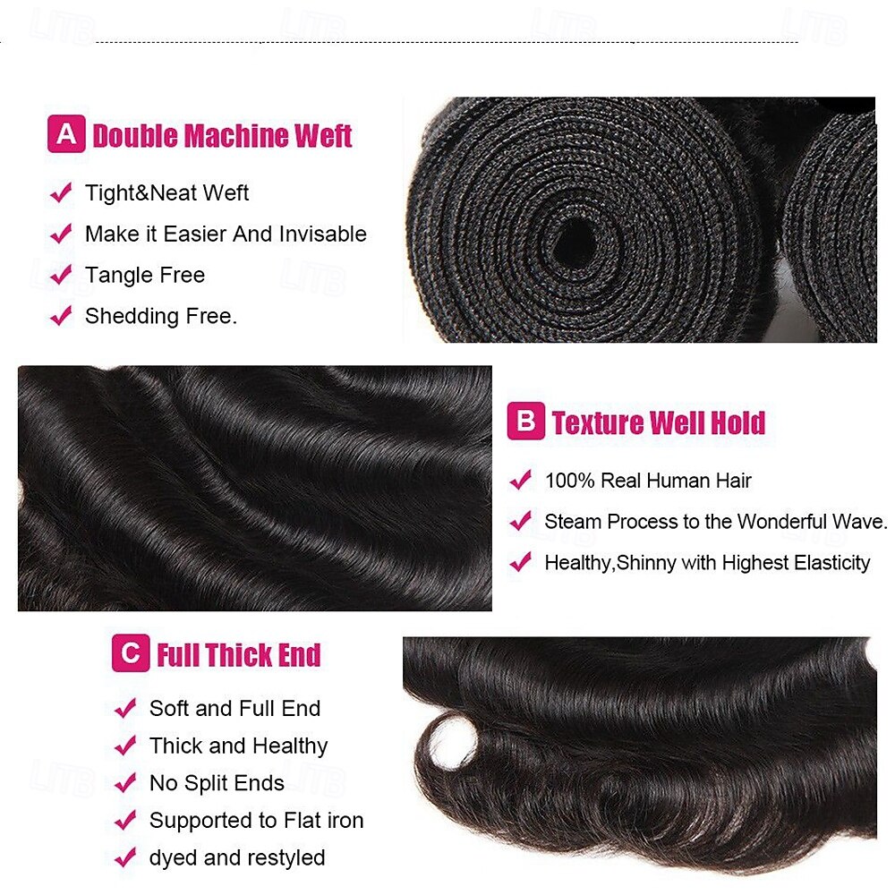 Braziliaanse bodywave van menselijk haar, weefextensie van menselijk haar, 3 bundels met sluiting, 4x4 kantsluiting 2025 - $211.99 –P4