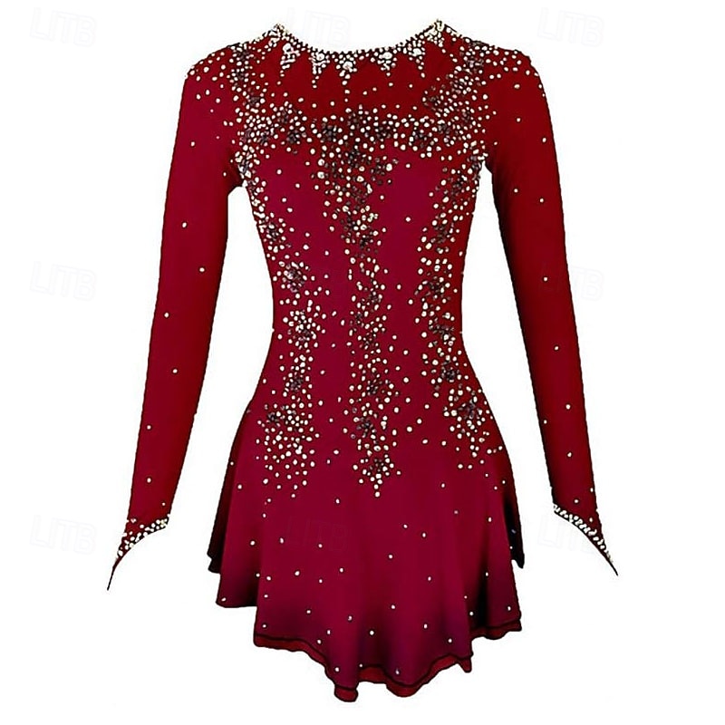 Figure Skating Dress Women's Girls' Ice Skating Dress Blue White Red High Elasticity Training Competition Skating Wear Classic Crystal / Rhinestone Long Sleeve Ice Skating Figure Skating 2026 - $165.99 –P7
