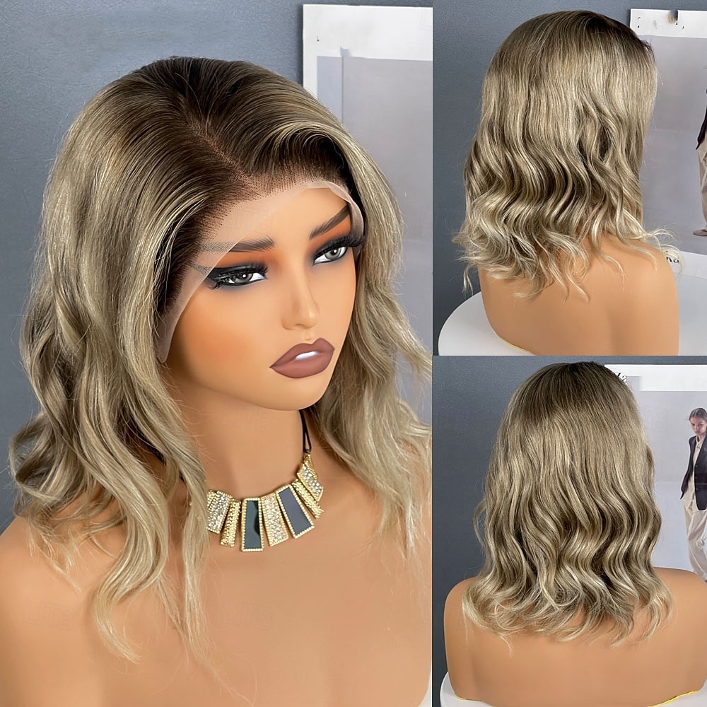 Remy Human Hair 13x4 Lace Front Wig Short Bob Free Part Peruvian Hair Body Wave Light Brown Blonde Multi-color Wig 150% Density with Baby Hair Glueless Pre-Plucked For wigs for black women Long 2026 - $306.39 –P2