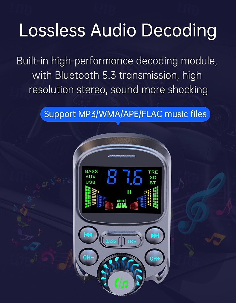 2025年 高品質のミニカー MP3 プレーヤー Bluetooth 音楽スピーカー 30W 急速充電器、車用 FM トランスミッター MP3 プレーヤー  コレクション – $43.99 –P12