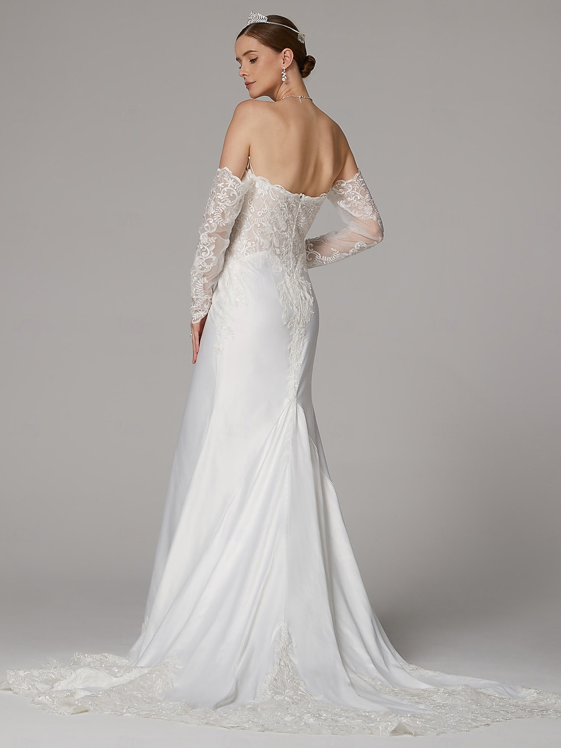 abiti da sposa sirena / tromba abiti separati abiti separati lunghezza pavimento strascico corte abiti da sposa in raso con applicazioni ricamate 2025 del 2025 a $221.99 –P2
