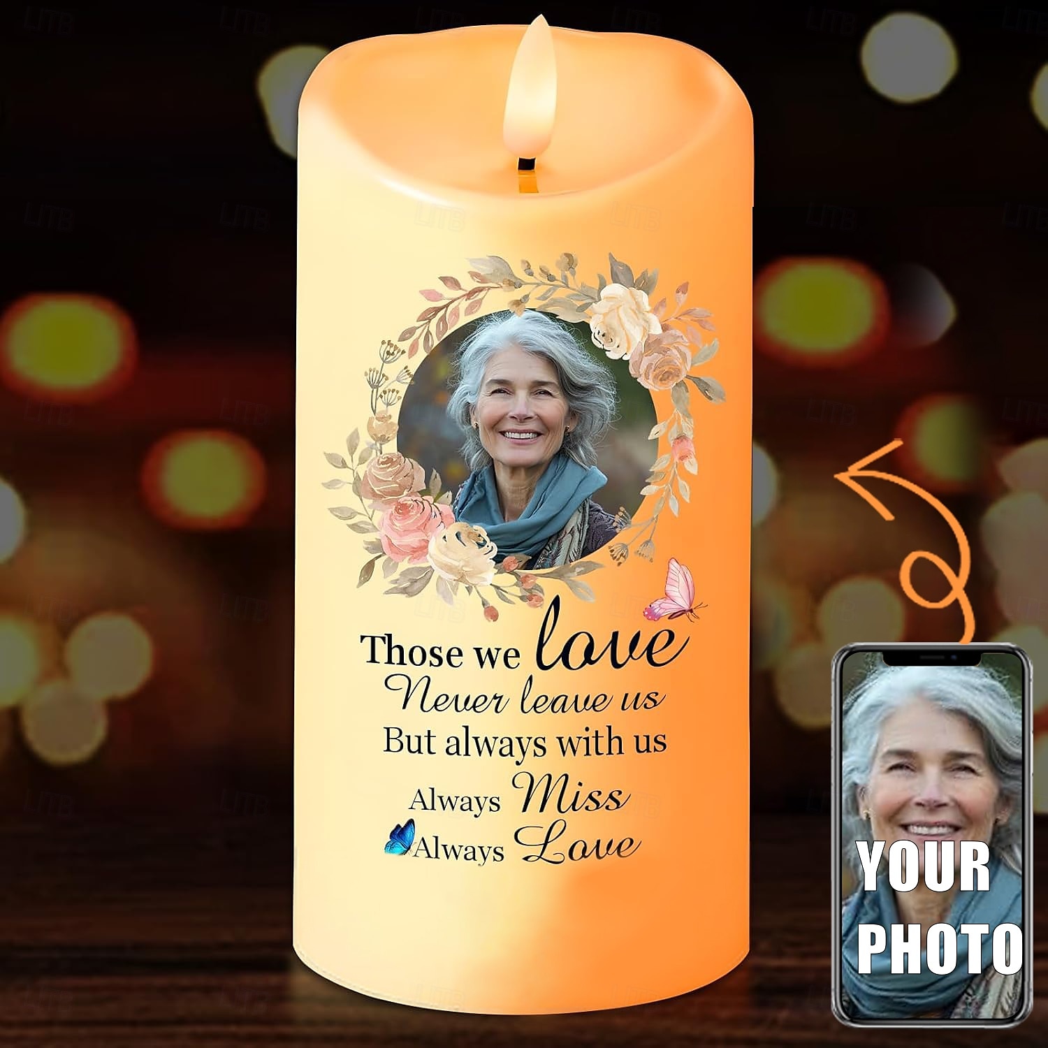 Personalized Memorial LED Candle Custom Photo Sympathy Gifts For Loss Of Loved Ones, Elegant Remembrance Light for Home Bedroom Decor, Tribute to Passed Loved Ones 2025 - $27.99 –P2