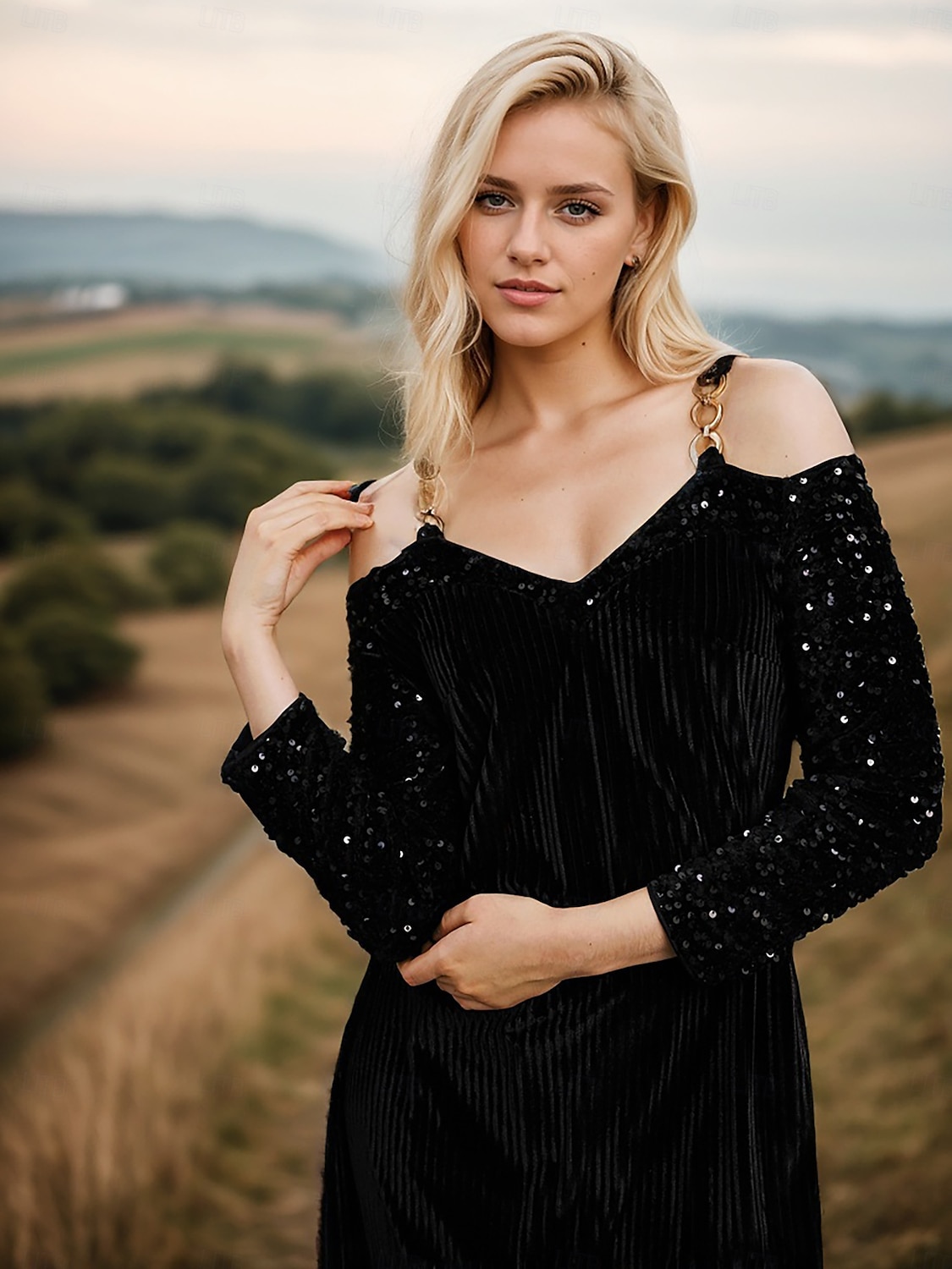 Velvet Cold Shoulder V Neck Midi Dress 2025 - $61.99 –P3