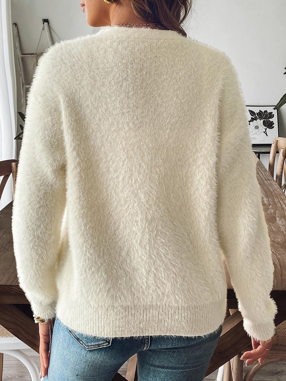 Dam Kofta Mode Streetwear Dagligen Ensfärgat Ribbad V-hals Stickat Långärmad Vanliga toppar Sticka Utomhus Dagligen Svart Vit Höst Vinter 2025 - $54.99 –P3