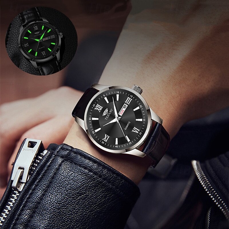 1 Neue Mode Trend Herren Business Quarz Uhr Kalender Woche Anzeige Lebensreise Leuchtende Freizeit Sport Herren Armbanduhr Geschenk Ideale Wahl 2025 - $22.99 –P12