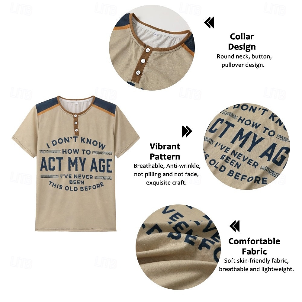 Pánské Grafika Písmeno Tričko Henley Krátký rukáv 3D tisk Módní Designové Pohodlné Venkovní Denní Léto Modrá Trávová zelená Khaki Armádní zelená Šedá Henley Tričko Henley 2025 - $23.99 –P6