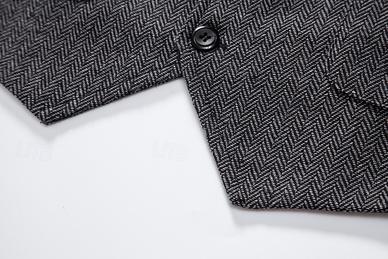 Braune graue Herrenmode Fischgrät Tweed Weste maßgeschneiderte Passform V-Ausschnitt einreihig vier Knöpfe 2025 - $40.99 –P5