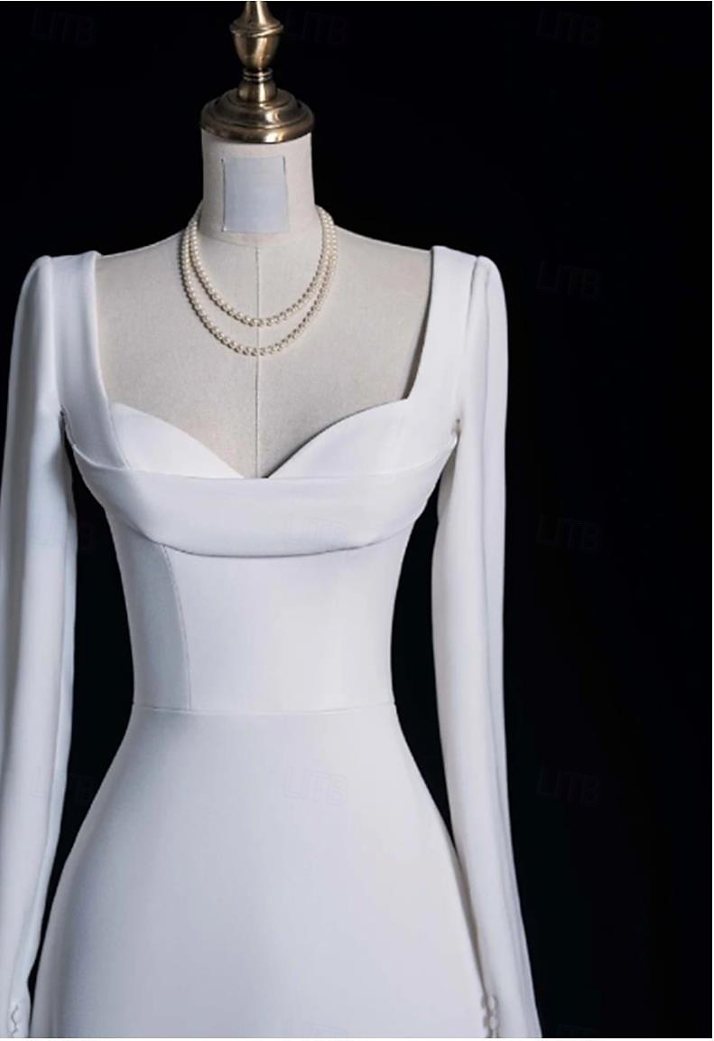 Wedding Dresses A-Line Notch lapel collar Long Sleeve Court Train Satin Bridal Gowns With Solid Color 2025 - $174.99 –P5