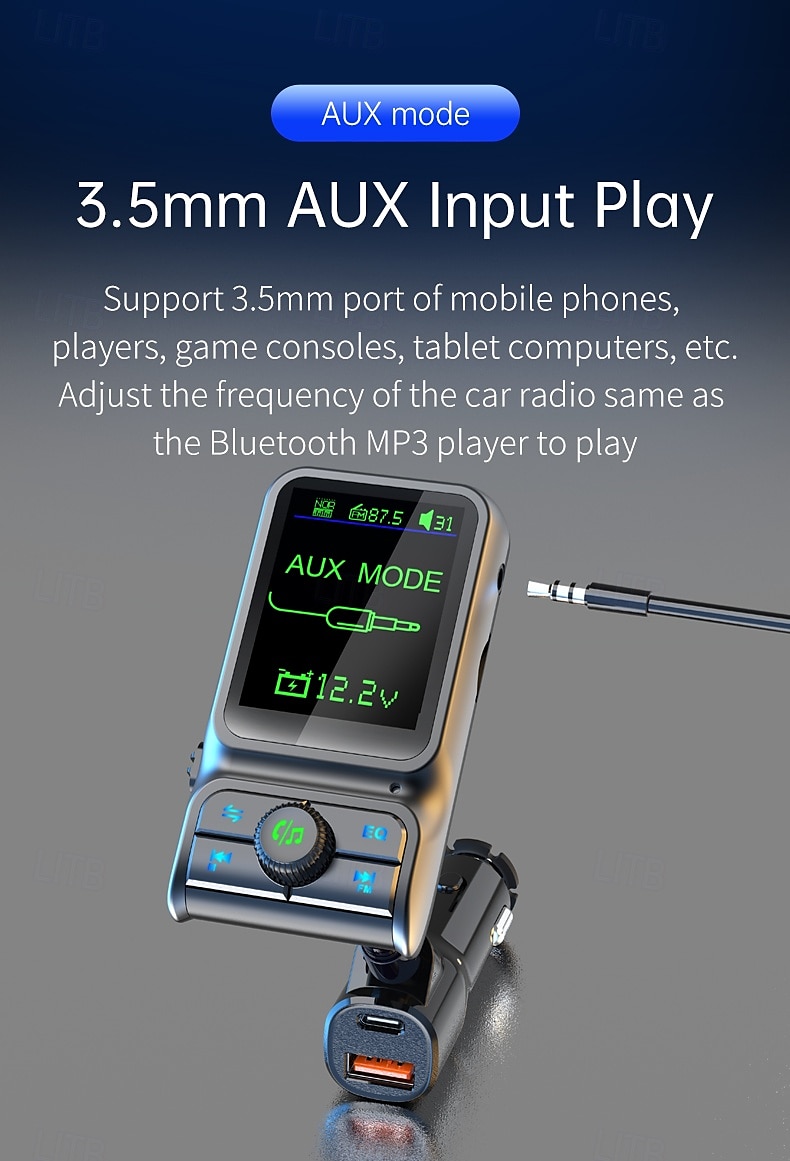умное автомобильное зарядное устройство Bluetooth pd3.0 qc3.0 eq sound fm передатчик с цветным дисплеем aux автомобильный комплект windows bc85 2025 - $25.99 –P12