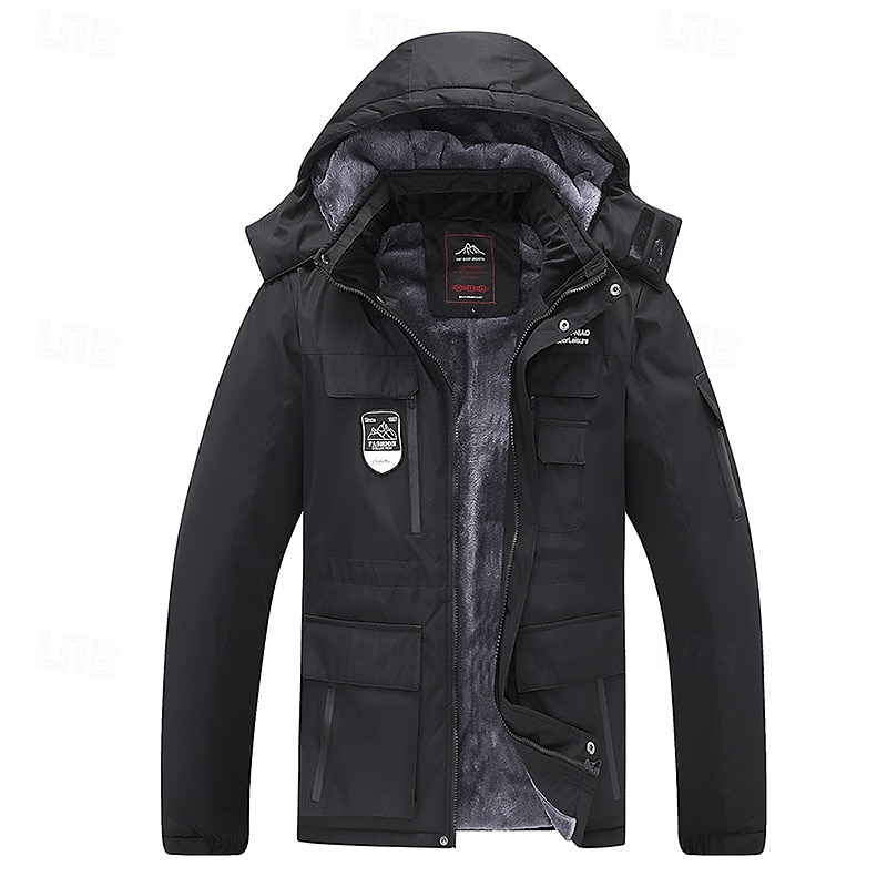 Herre Softshell jakke Turjakke Fleecejakke Vinter utendørs Fargeblokk Hold Varm Fleecefor Vindtett Vannavvisende Vindjakke Reise Svart Hvit Marineblå Grå 2025 - $75.99 –P17