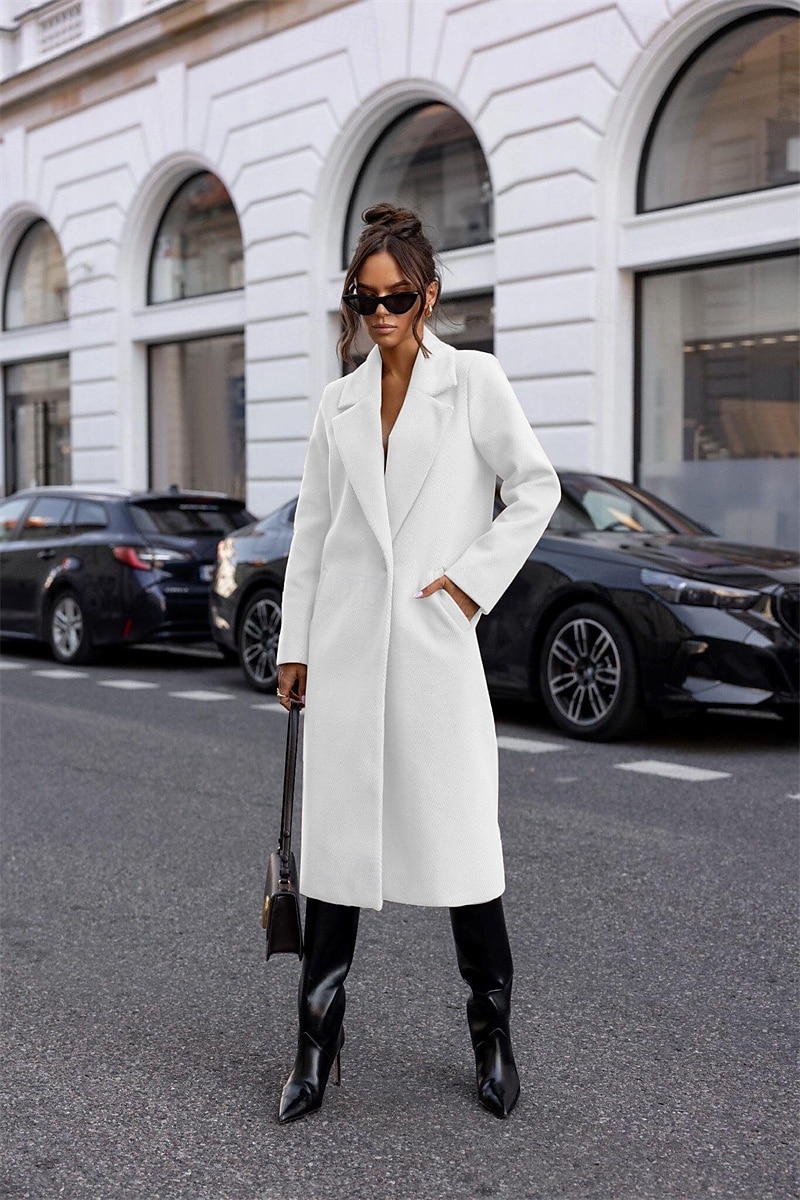 Mujer Abrigo Mantiene abrigado Cómodo Botones Bolsillo Elegante Color sólido Casual Diario Botonadura Simple Largo Diseño Ajuste regular Manga Larga Ropa de calle Negro Blanco Rojo Invierno 2025 - $50.99 –P1