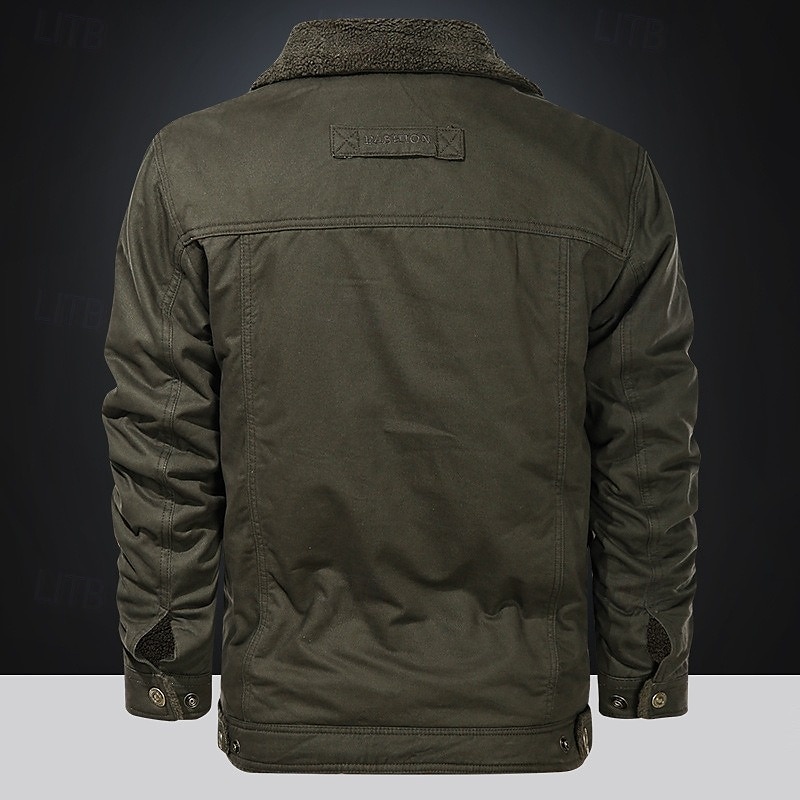 Men's Reindeer Print Embroidered Fleece Jacket Sherpa Hunting Jacket Work Cargo Jacket Turn-Down Collar Warm Winter Cotton Jacket Vintage Casual Going Out Coat Multi-Pockets 2025 - $52.99 –P2