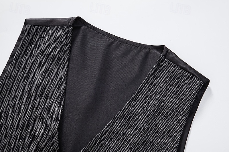 Braune graue Herrenmode Fischgrät Tweed Weste maßgeschneiderte Passform V-Ausschnitt einreihig vier Knöpfe 2025 - $40.99 –P6