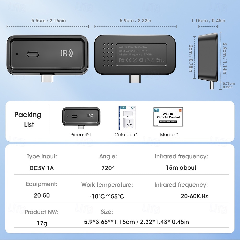 שלט מיני חכם wifi bt שלט אינפרא אדום עבודה מסוג-c עם alexa google home 2025 - $20.99 –P11