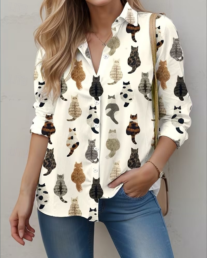 Camicia da Donna Stampa Animale con Maniche Lunghe Beige Primavera Autunno del 2025 a $32.99 –P1