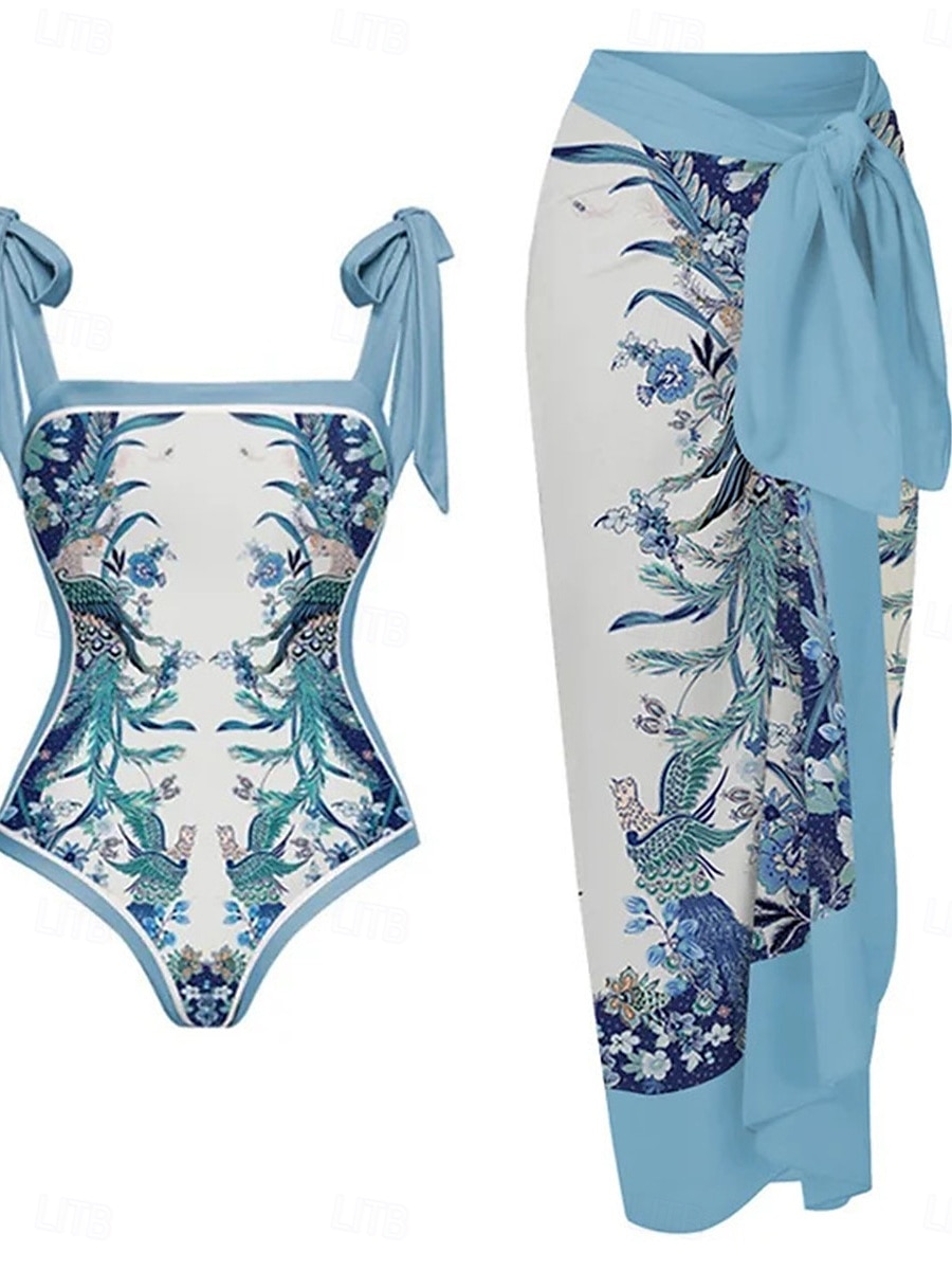Dam Badkläder En bit Monokini Kjol Baddräkt Öppen rygg Magkontroll Hög midja Smal Semester Standkläder Blommig Halterneck Ärmlös Baddräkter 2025 - $52.99 –P4