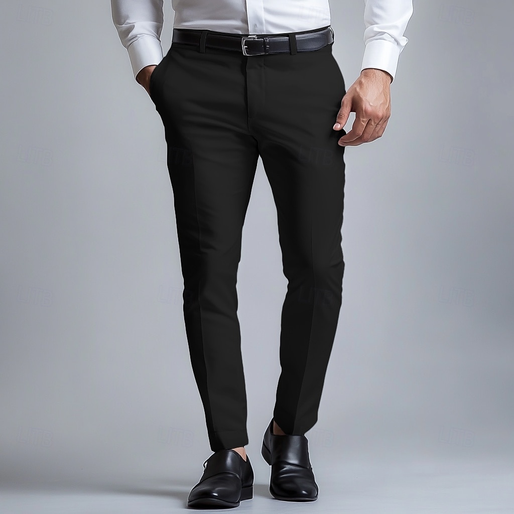 Herren Anzughose lange Hose schwarz weiß dunkelmarine einfarbig mikroelastisch Standard Fit 2024 2025 - $41.99 –P2