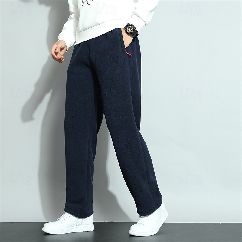 Men's Sherpa Athletic Pants Trousers Straight Leg Sweatpants Pocket Drawstring Elastic Waist Plain Comfort Warm Sports Outdoor Daily Fashion Casual ArmyGreen Black Micro-elastic 2026 - $25.99 –P18
