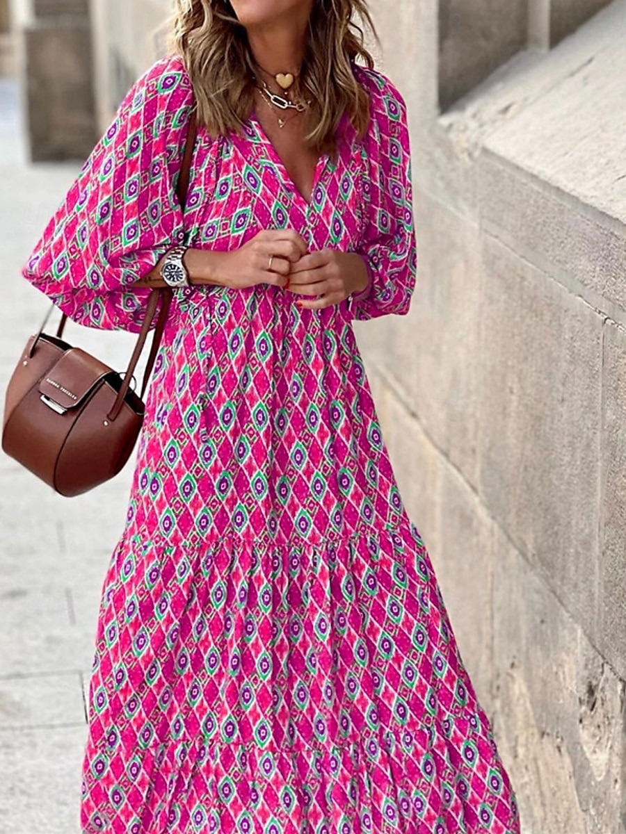 rochie maxi dama cu decolteu in V geometric cu maneca 3/4 vara primavara 2025 - $41.99 –P8