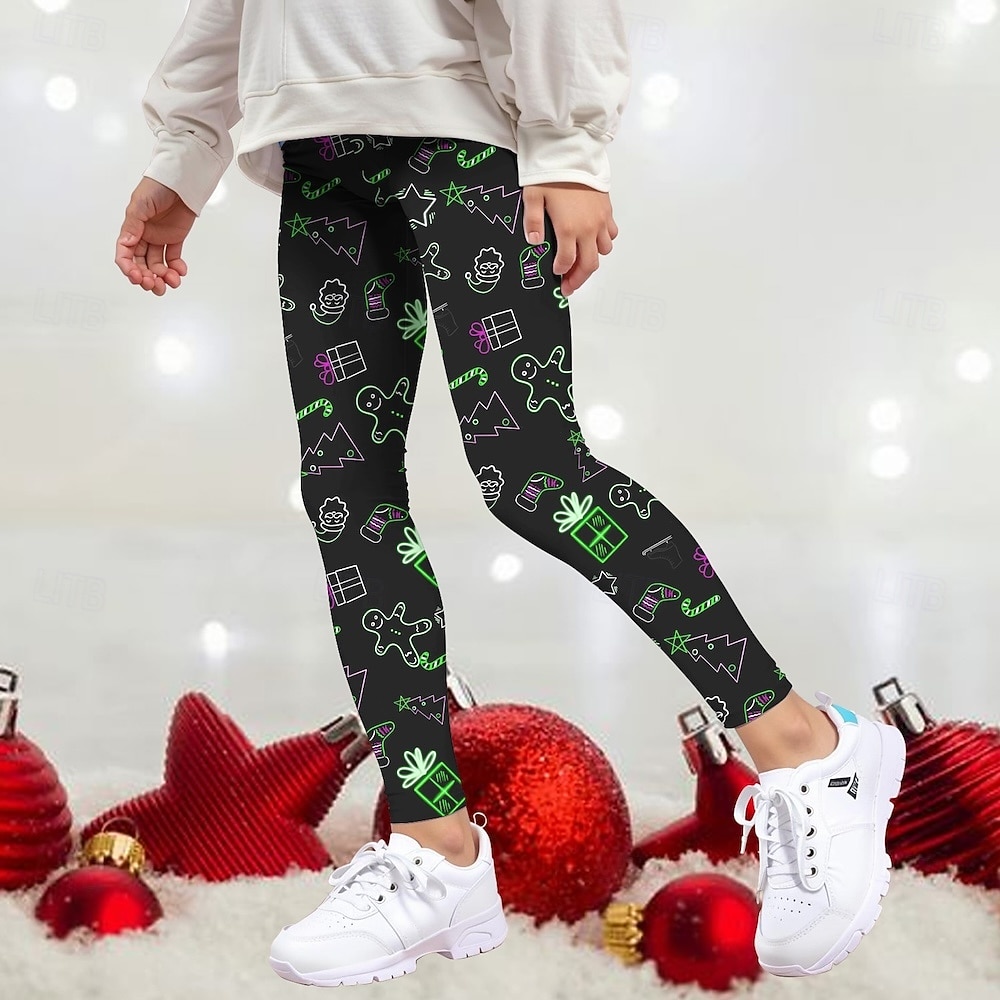 Legginsy dziewczęce z grafiką 3D na Halloween, wiosna, jesień, aktywne, podstawowe, dziecięce, 4-12 lat, na zewnątrz, codzienne, regularne, krój 2025 - $9.99 –P3
