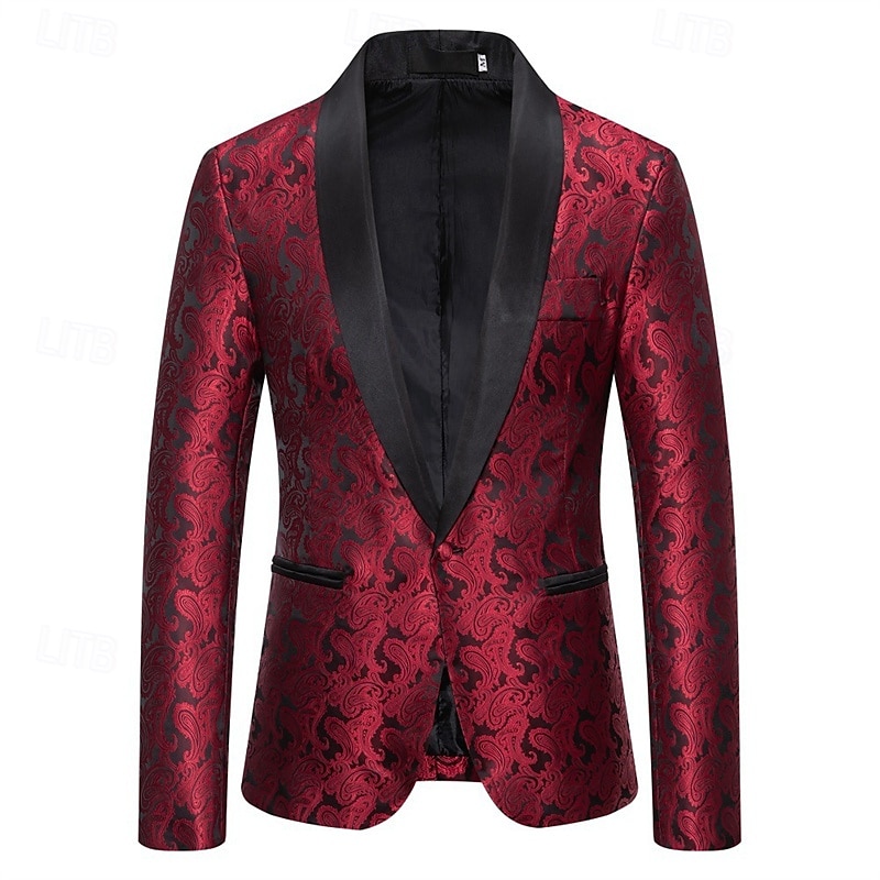 Bărbați Blazer Afaceri Petrecere cu cocktail Petrecere Nuntă Modă Casual Primăvara & toamnă Poliester Imprimeu Paisley Buzunar Nasturi Comfortabil Cu Un Nasture Blazer Argintiu Gri Închis Negru Alb 2026 - $60.99 –P9