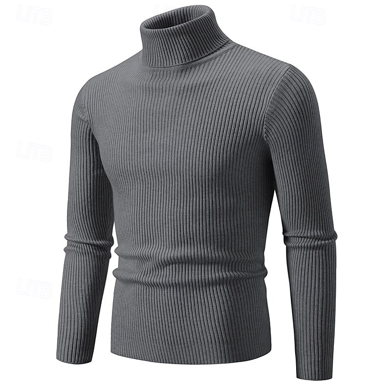 Herren Pullover Gerippt Stricken Standard Strick Schmaler Schnitt Glatt Rollkragen Moderne zeitgenössische Arbeit Freizeitskleidung Bekleidung Winter Frühling & Herbst Schwarz Weiß M L XL 2025 - $25.99 –P7