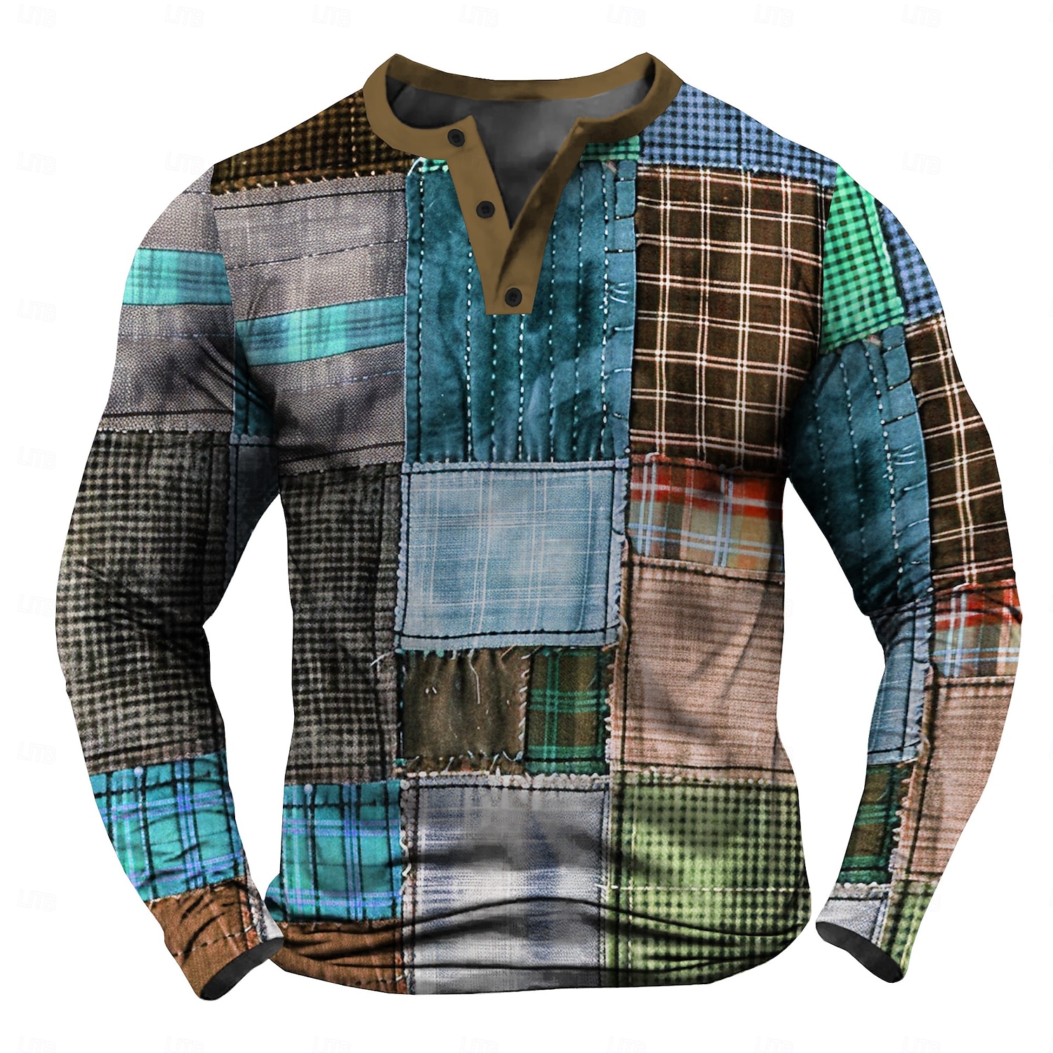 Herren Patchwork Henley Shirt langarmshirt Langarm 3d Drucken Designer Retro Vintage Brautkleider schlicht Strasse Casual Täglich Winter Frühling & Herbst Rote Blau Dunkelblau Henley-Kragen Knopf 2025 - $22.99 –P2