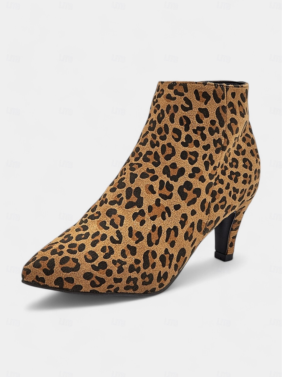 dámské kotníkové boty s leopardím vzorem se špičatou špičkou a jehlovým podpatkem - trendy botičky se zvířecím vzorem na podzim a zimu 2025 - $32.99 –P3