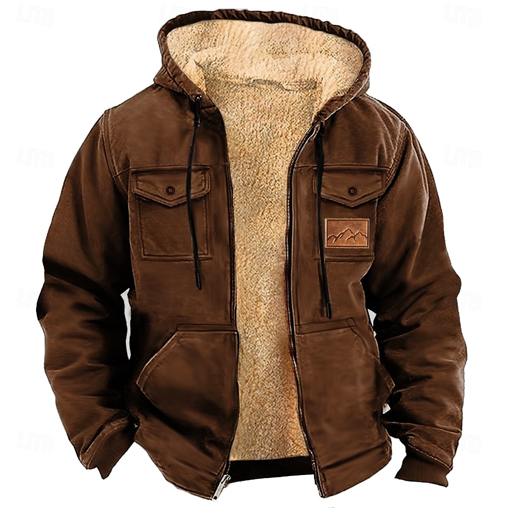 Pánské Pevná barva Kovbojské Fleece Kapucky Kapuce Mikina s kapucí Kapuce Módní 3D tisk Dovolená Streetwear Hnědá Khaki Zip Kapsy Podzim Zima Návrhář 2025 - $23.99 –P1