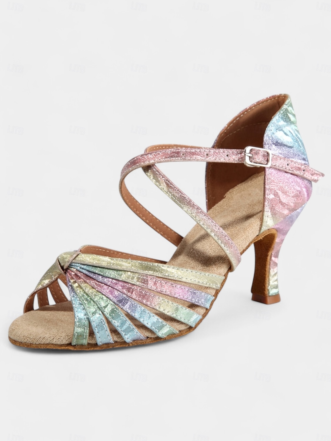 scarpe da ballo latino con cinturini metallici arcobaleno - tacchi da sala da ballo da donna con cinturino regolabile con fibbia e morbida suola in pelle scamosciata per salsa, tango e feste del 2025 a $46.99 –P4