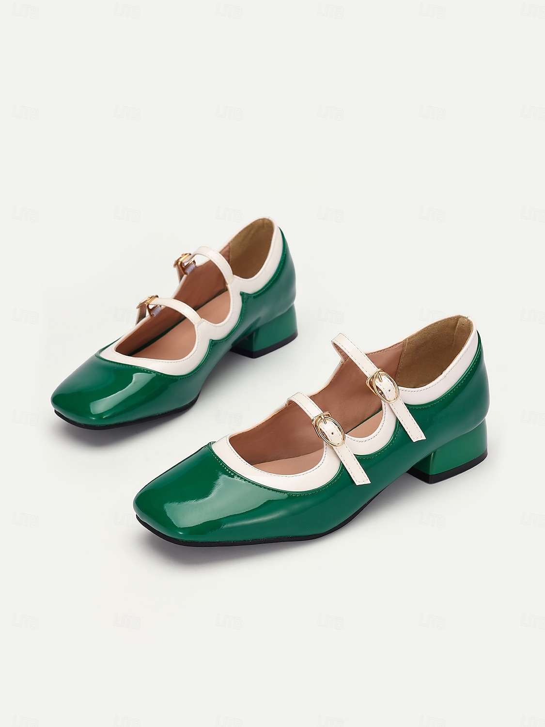 retro zöld lakkbőr mary jane cipő – női vintage dupla pántos alacsony blokksarkú hétköznapi és cosplay viselethez 2025 - $42.99 –P1