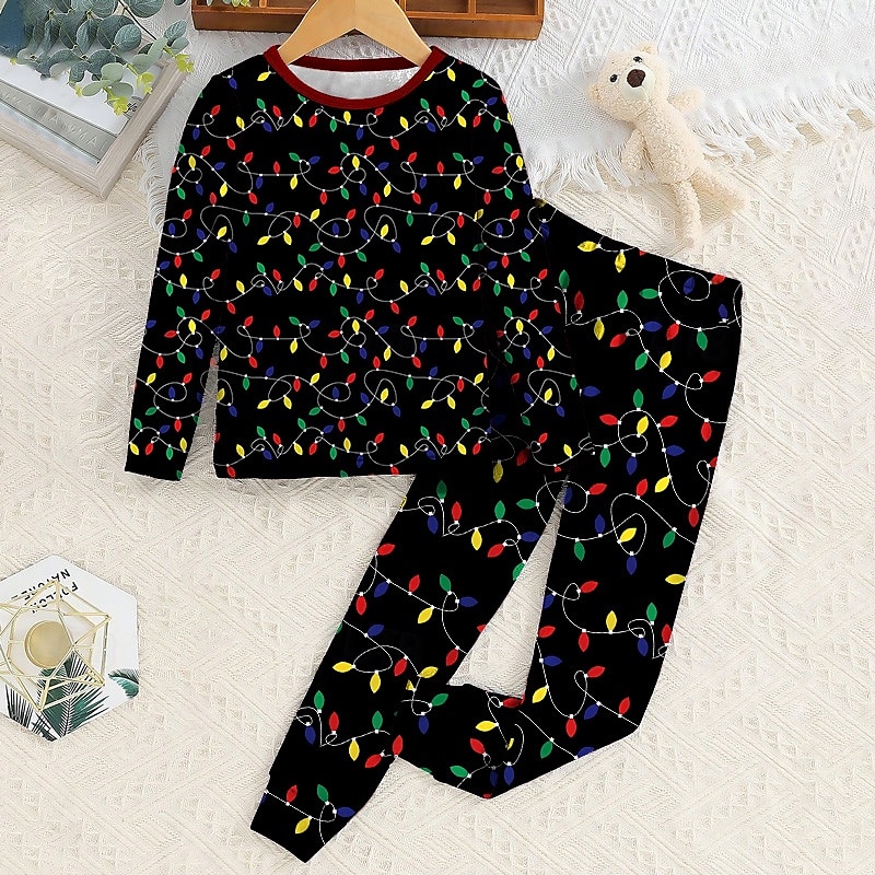 Boys 3D Graphic Christmas Pajamas Pajama Sets Tee & Pants Pajama Sets Long Sleeve 3D Print Fall Winter Active Basic Kids 4 years+ Crew Neck Home Daily Regular Fit 2025 - $16.99 –P1