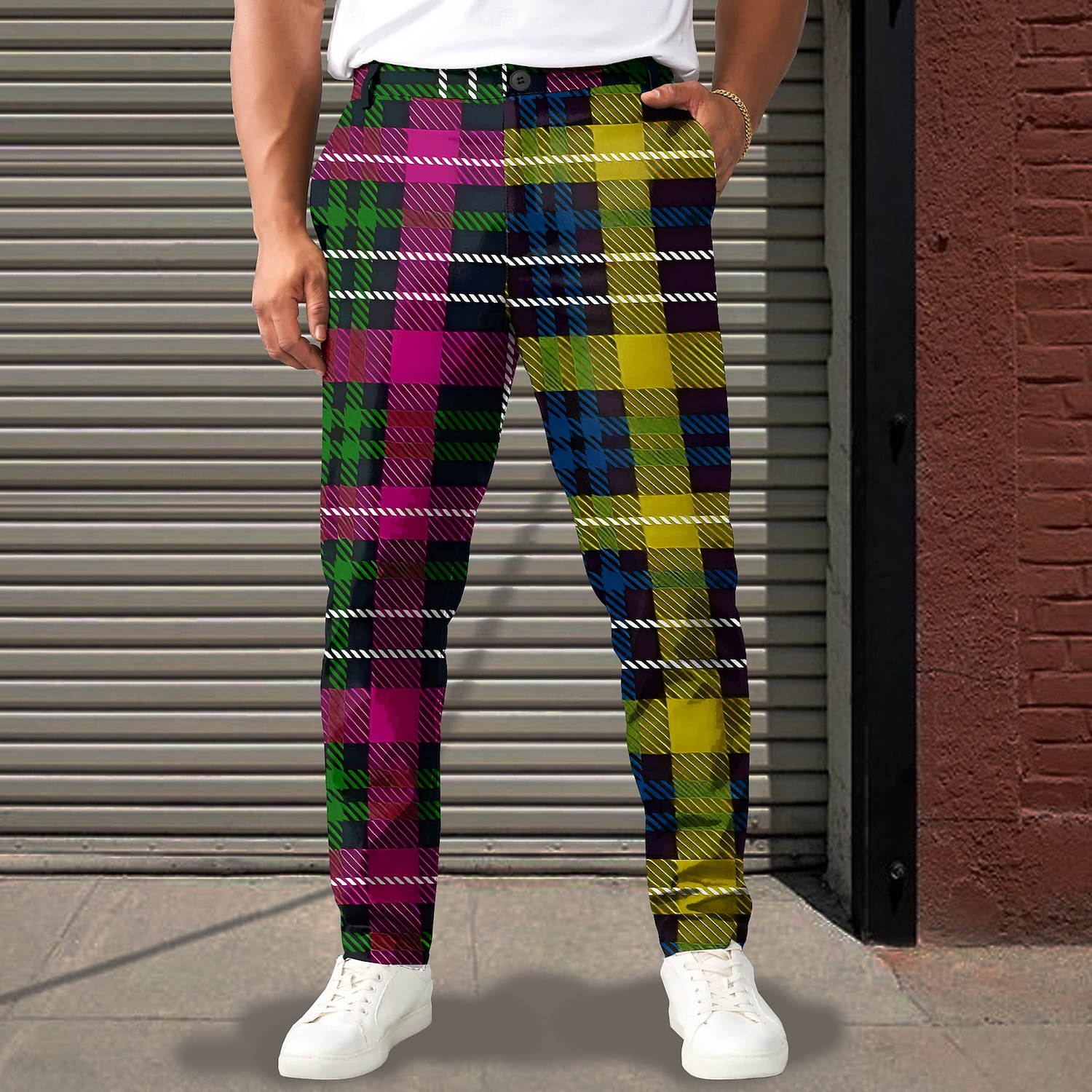 Homens Geométrica Bloco de cor Xadrez Social Cintura Média Business casual Formal Rua Dia a Dia Zíper Bolsos Verão Primavera Outono Impressão 3D Amarelo Vermelho Azul de 2025 por $29.99 –P3
