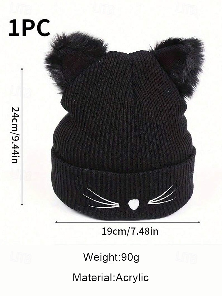 Women's Cute Cat Ear Beanie – Burgundy Knit Hat with Faux Fur Ears and Whisker Embroidery, Cozy and Stylish Winter Accessory 2026 - $11.99 –P7