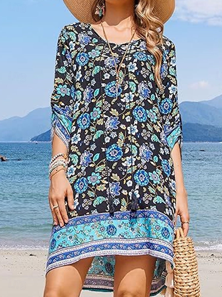 Dámské Mini šaty Volnočasové šaty Boho šaty Na běžné nošení Denní Běžný Květinový 3/4 délka rukávu Do V Bílá Světlá růžová Námořnická modř Léto Jaro 2025 - $25.99 –P6