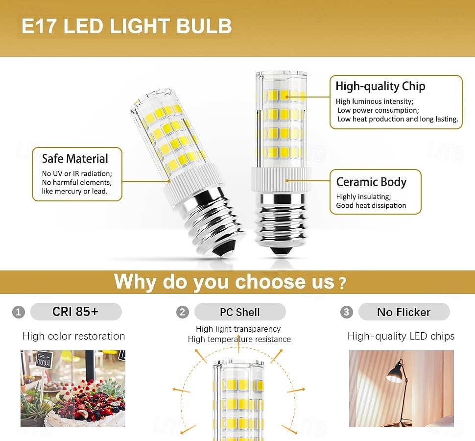 E17 LED Light Bulbs 5W Non-Dimmable Refrigerator Lights, Warm White/White 2pcs 110V-130V 2025 - $11.99 –P1