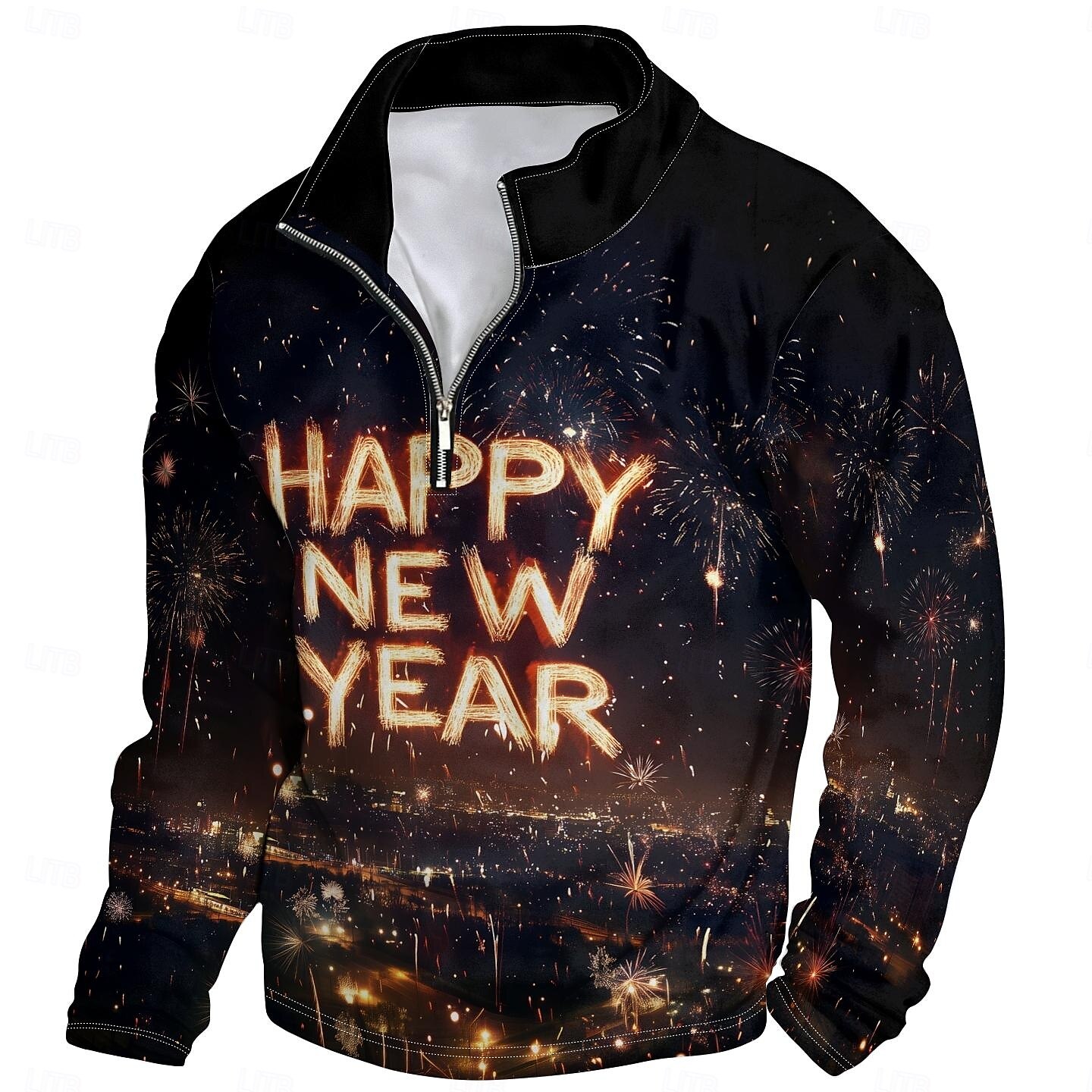 Año Nuevo Hombre Graphic Feliz año nuevo Sudaderas Sudadera con un cuarto de cremallera Manga Larga Camisa de entrenamiento Escote Chino Diario Casual retro de la vendimia Impresión 3D Vacaciones 2025 - $32.99 –P2