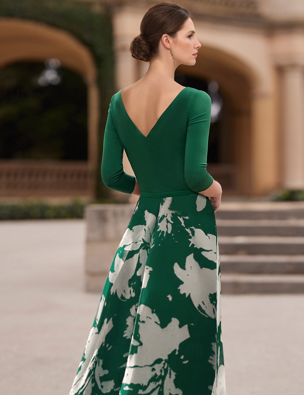 A-Line Evening Gown Elegant Dress Formal Wedding Guest Floor Length 3/4 Length Sleeve V Neck Chiffon with Floral Print Race Day Dress Wedding Guest Dress 2025 - $167.99 –P2