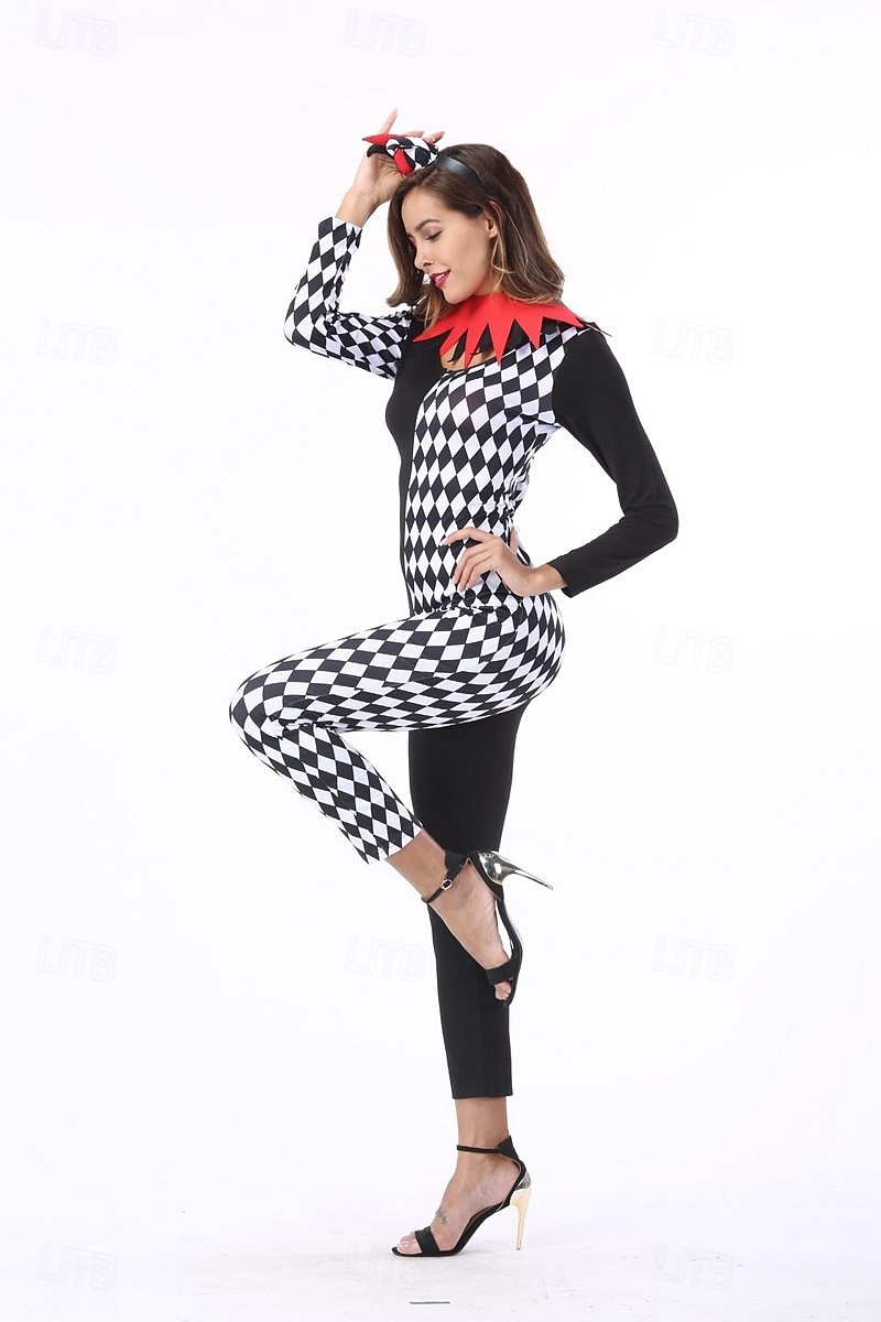 cyrk Żartowniś Klaun Strój karnawałowy Kostium Kombinezon zentai Dla dorosłych Damskie Cosplay Spektakl Impreza Halloween Karnawał Mardi Gras Łatwy kostium karnawałowy 2025 - $51.99 –P5