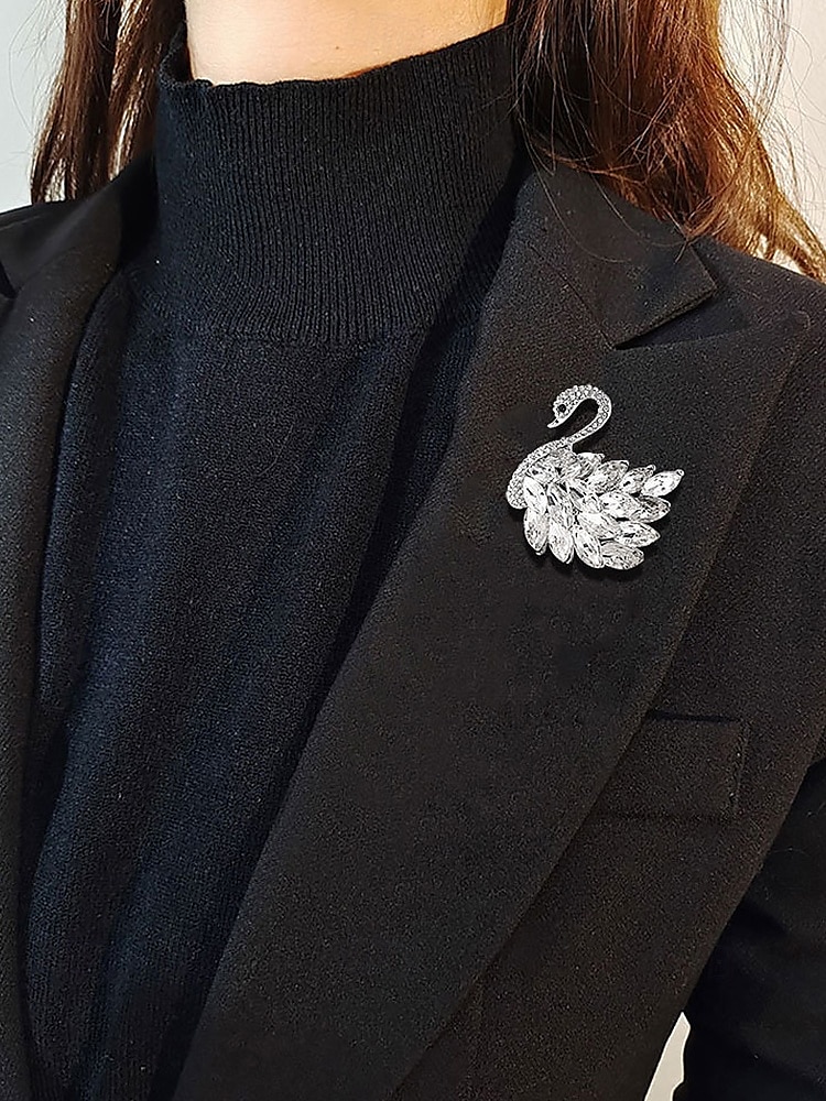 broșă elegantă cu lebădă cu ornamente cu strass - ac de cristal strălucitor pentru femei, perfectă pentru ținute formale și pentru cadouri 2025 - $9.99 –P1