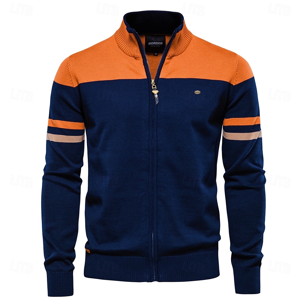 Herr Cardigan Tröja Kofta Ribbad Sticka Vanliga toppar Dragkedja Färgblock Kinakrage Stickat Neutral Utomhus Kläder Vår & Höst Svart Blå S M L 2025 - $37.99 –P4